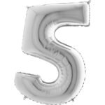 5 Rakam Grabo Gümüş Folyo Balon 40" - Görsel 2