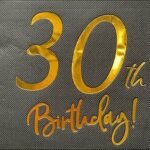 Kağıt Peçete Varak Baskılı 30 Birthday Siyah 20 Parça