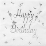 Kağıt Peçete Varaklı Happy Birthday Beyaz Gümüş Baskılı 20 Parça