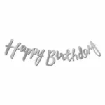 Kaligrafi Banner Happy Birthday Gümüş