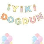 Kağıt Banner Varak Baskılı Makaron İyi Ki Doğdun