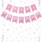 Kağıt Banner İyi Ki Doğdun Pembe Zemin Gümüş Varaklı