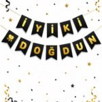 Kağıt Banner İyi Ki Doğdun Siyah Zemin Altın Varaklı