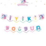 Kağıt Banner Temalı İyi Ki Doğdun Unicorn