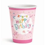 Karton Bardak Happy Birthday Pembe 8 Parça