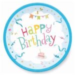 Karton Tabak Happy Birthday Mavi 23 Cm 8 Parça