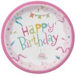 Karton Tabak Happy Birthday Pembe 23 Cm 8 Parça