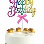 Krom Renk Pasta Üstü Çubuklu Happy Birthday Renkli