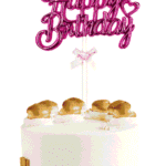 Krom Renk Pasta Üzeri Çubuklu Happy Birthday Kürdan Fuşya