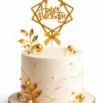 Krom Renk Pasta Üzeri Happy Birthday Çerçeveli Altın