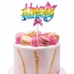 Makaron Renk Pasta Üstü Çubuklu Happy Birthday Renkli Kelebekli