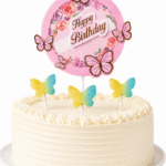 Pasta Üstü Dekor Çubuk Happy Birthday Kelebekli 4'lü Pembe