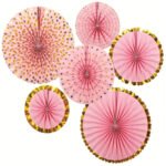 Kağıt Yelpaze Varaklı Pembe Set 6 Parça