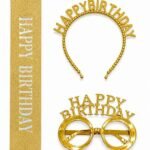 Happy Birthday Taç İncili Gözlük Kuşak Set Altın