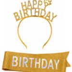 Happy Birthday Taşlı Taç Kuşak Set Altın