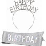 Happy Birthday Taşlı Taç Kuşak Set Gümüş