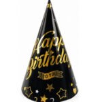 Kağıt Şapka Happy Birthday Temalı Siyah 6 Parça