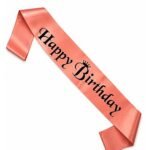 Kuşak Saten Happy Birthday Somon Üzeri Siyah Baskılı
