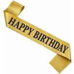 Kuşak Simli Happy Birthday Altın Üzeri Siyah