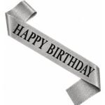 Kuşak Simli Happy Birthday Gümüş Üzeri Siyah