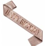 Kuşak Simli Happy Birthday Rose Gold Üzeri Rose Gold