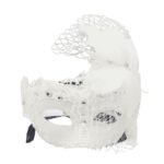 Maske Plastik Dantelli Taşlı Çiçekli Lüks Beyaz