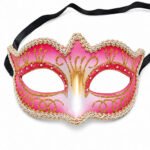 Maske Plastik İşlemeli Simli Lüks Fuşya