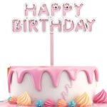 Pasta Üstü Akrilik Çubuklu Beyaz Çerçeveli Happy Birthday Pembe