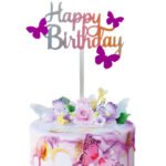 Pasta Üstü Çubuklu Happy Birthday Kelebek Renkli