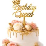 Pasta Üstü Plexi Dekor Yazı Birthday Queen Çubuklu Altın