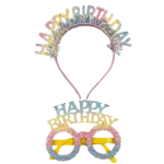 Plastik Happy Birthday Taç Gözlük Set Simli Renkli
