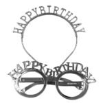 Plastik Happy Birthday Taç Gözlük Gümüş Set