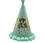 Ponponlu Şapka Makaron Parlak Happy Birthday Varak Baskılı Yeşil