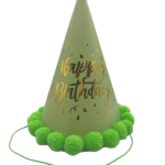 Ponponlu Şapka Parlak Happy Birthday Varak Baskılı Fıstık Yeşili