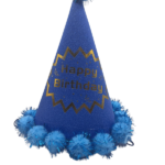 Ponponlu Şapka Simli Happy Birthday Baskılı 25 Cm Mavi