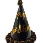 Ponponlu Şapka Varaklı Happy Birthday Siyah 20 Cm