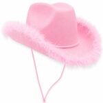 Şapka Fotr Simli Tüylü Lüks Pembe