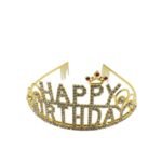 Taç Metal Taşlı Happy Birthday Yıldızlı Lüks Altın