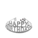 Taç Metal Taşlı Happy Birthday Yıldızlı Lüks Gümüş